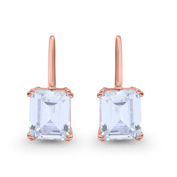 Cushion Cut Dangling Leverback Wedding Earrings Rose Tone, Simulated CZ 925 Sterling Silver (20mm)